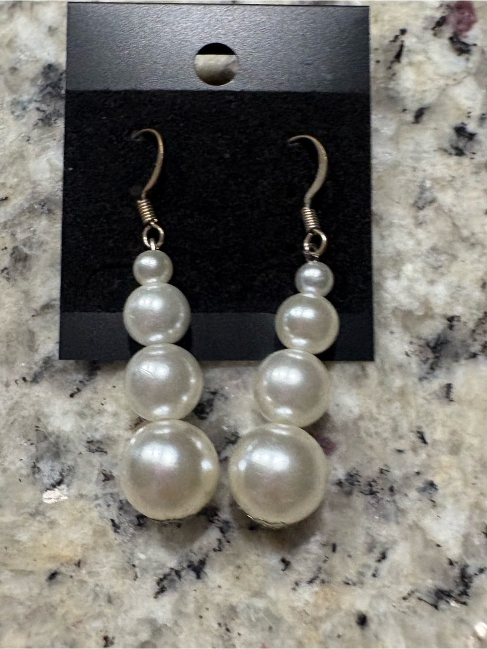 Faux pearl dangle earrings Handmade New on card